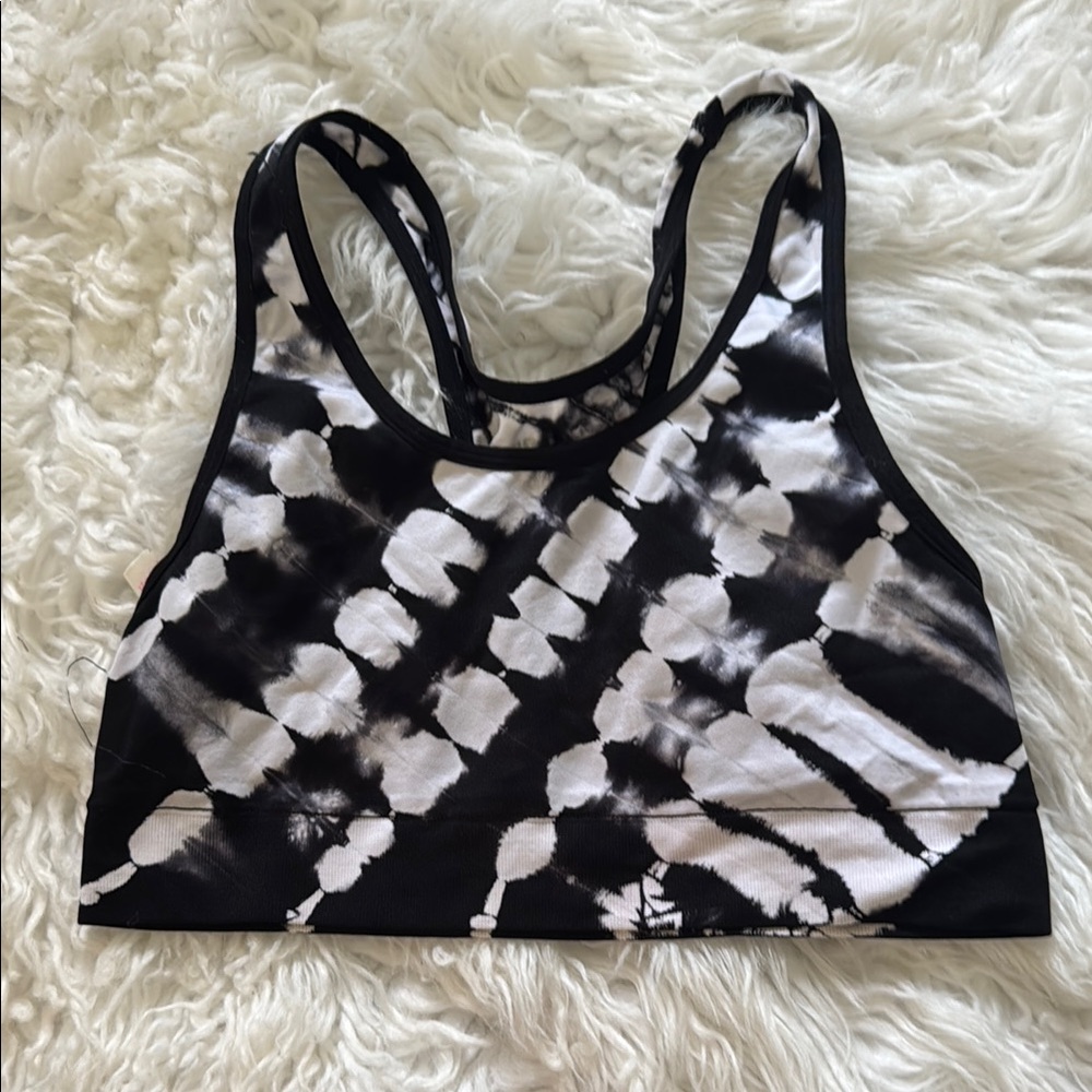 Black and White Tie-Dye Sports Bra